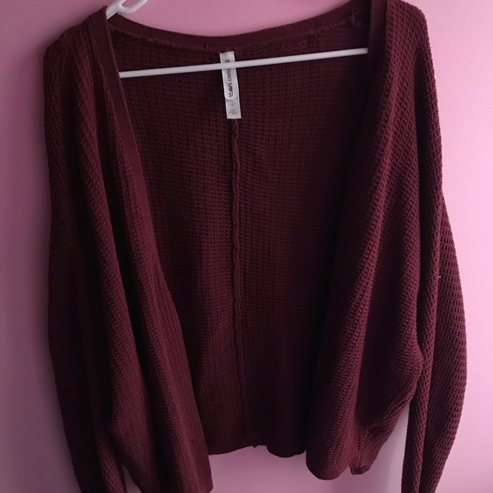 Burgundy waffle cardigan
